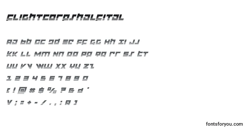 Czcionka Flightcorpshalfital – alfabet, cyfry, specjalne znaki