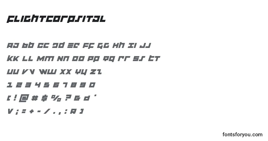 A fonte Flightcorpsital – alfabeto, números, caracteres especiais