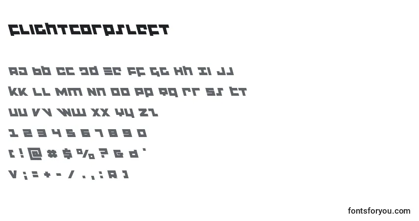 A fonte Flightcorpsleft – alfabeto, números, caracteres especiais