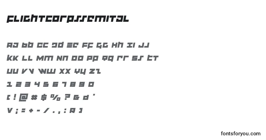 A fonte Flightcorpssemital – alfabeto, números, caracteres especiais