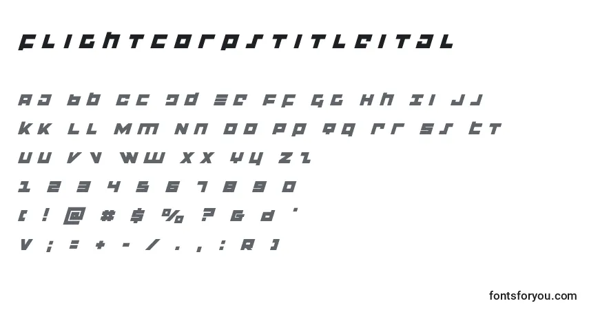 Шрифт Flightcorpstitleital – алфавит, цифры, специальные символы