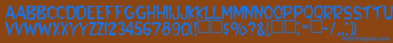 flintstone-Schriftart – Blaue Schriften auf braunem Hintergrund