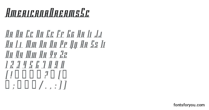 Шрифт AmericanaDreamsSc – алфавит, цифры, специальные символы