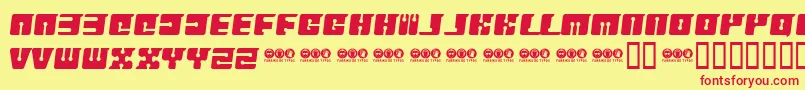 FLOPP   -Schriftart – Rote Schriften auf gelbem Hintergrund