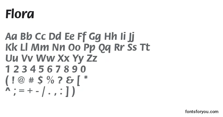 Schriftart Flora (126861) – Alphabet, Zahlen, spezielle Symbole