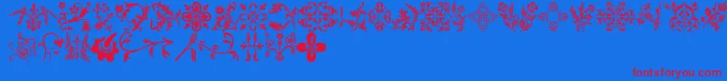 Floralia-Schriftart – Rote Schriften auf blauem Hintergrund