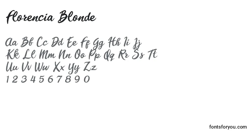 Schriftart Florencia Blonde – Alphabet, Zahlen, spezielle Symbole