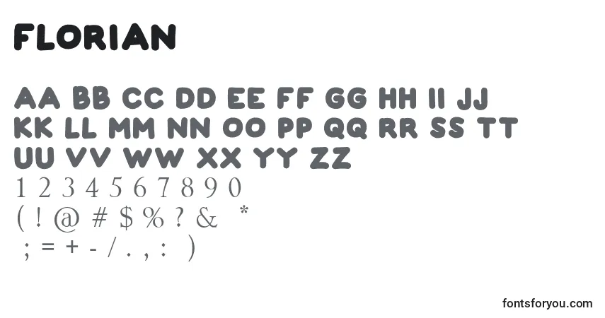 Czcionka FLORIAN – alfabet, cyfry, specjalne znaki