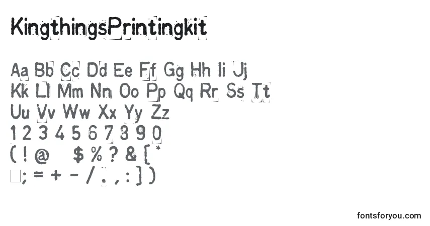 Czcionka KingthingsPrintingkit – alfabet, cyfry, specjalne znaki