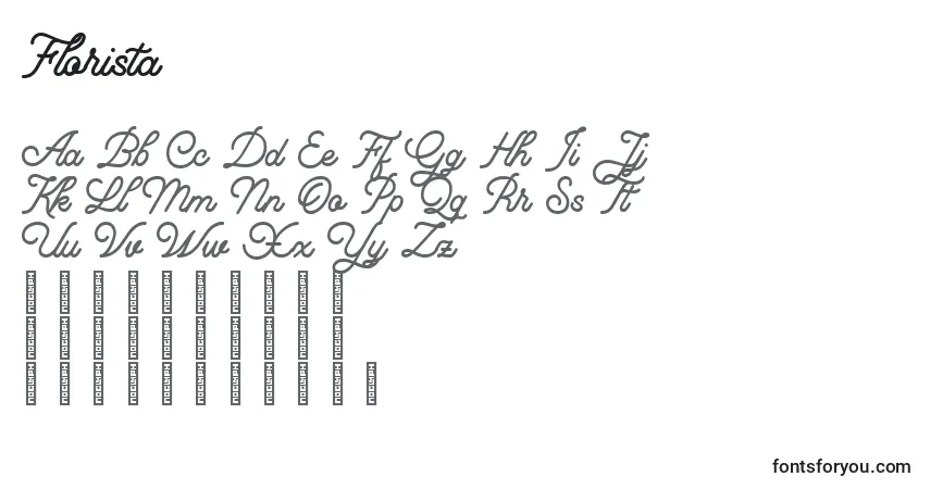Czcionka Florista – alfabet, cyfry, specjalne znaki