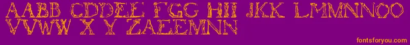 Flotner-Schriftart – Orangefarbene Schriften auf violettem Hintergrund