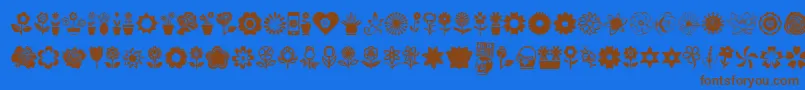 フォントFlower Icons – 茶色の文字が青い背景にあります。