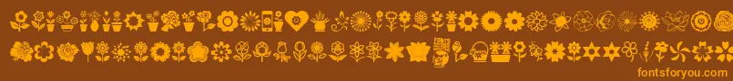 フォントFlower Icons – オレンジ色の文字が茶色の背景にあります。