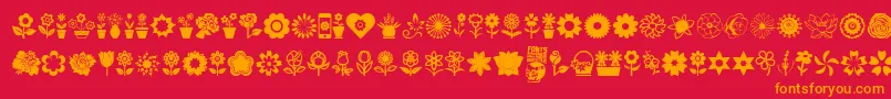 Flower Icons-Schriftart – Orangefarbene Schriften auf rotem Hintergrund