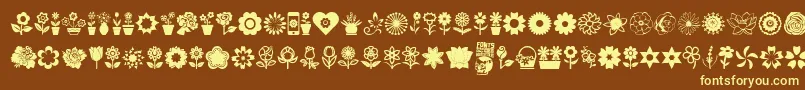 Flower Icons Font – Yellow Fonts on Brown Background