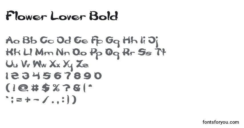 Schriftart Flower Lover Bold – Alphabet, Zahlen, spezielle Symbole