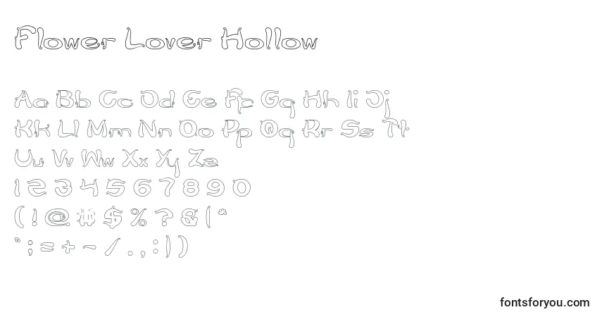 A fonte Flower Lover Hollow – alfabeto, números, caracteres especiais