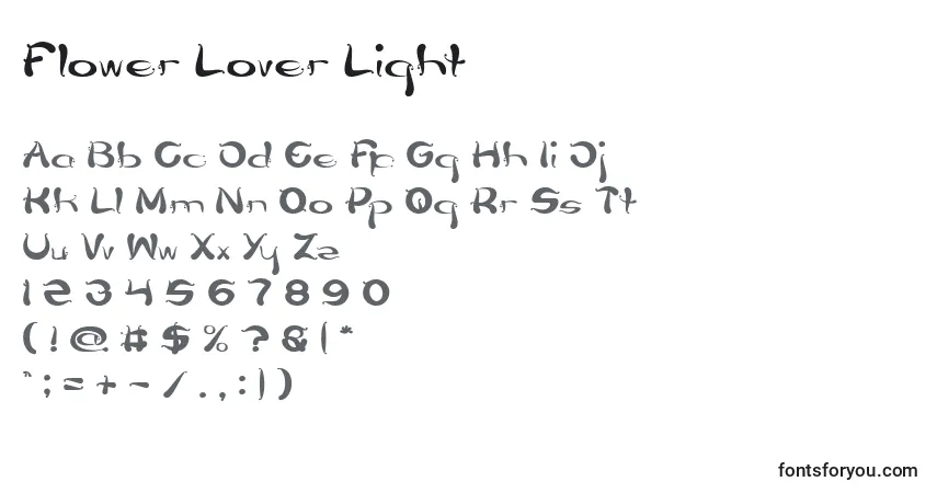 Шрифт Flower Lover Light – алфавит, цифры, специальные символы