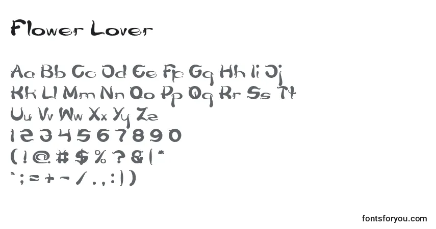 Czcionka Flower Lover – alfabet, cyfry, specjalne znaki