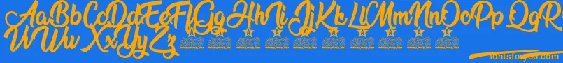 Flower Power Personal Use-Schriftart – Orangefarbene Schriften auf blauem Hintergrund