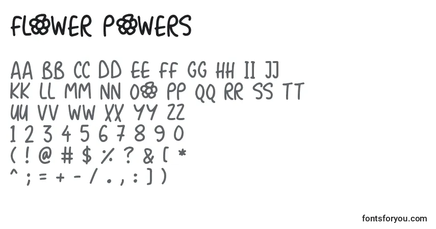 Czcionka Flower Powers – alfabet, cyfry, specjalne znaki