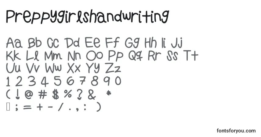 Czcionka Preppygirlshandwriting – alfabet, cyfry, specjalne znaki