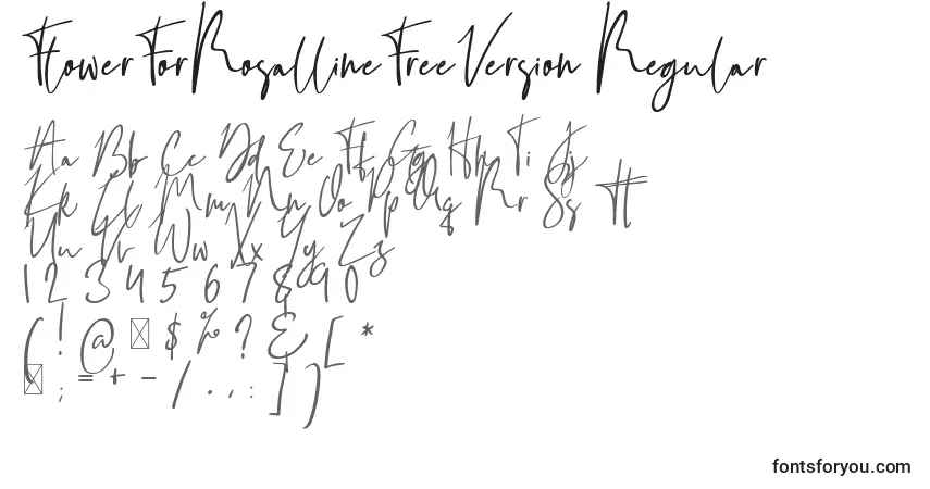 Czcionka FlowerForRosallineFreeVersion Regular – alfabet, cyfry, specjalne znaki