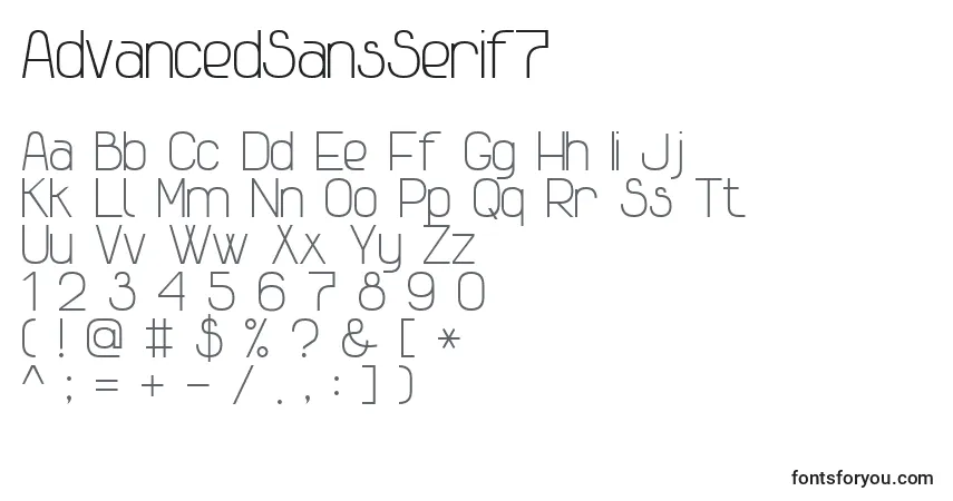 A fonte AdvancedSansSerif7 – alfabeto, números, caracteres especiais