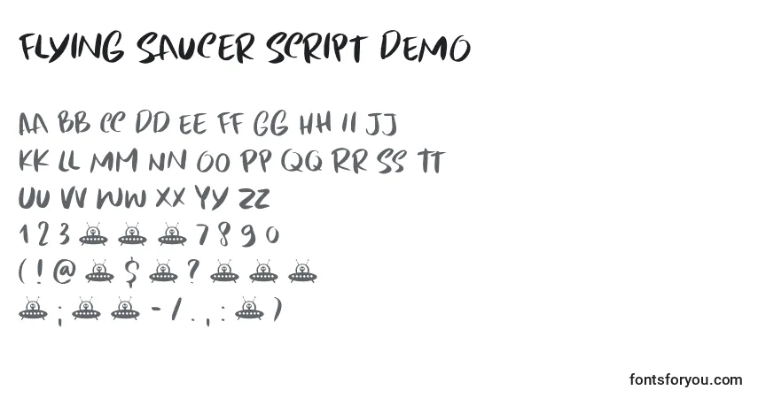 Schriftart Flying Saucer Script DEMO – Alphabet, Zahlen, spezielle Symbole