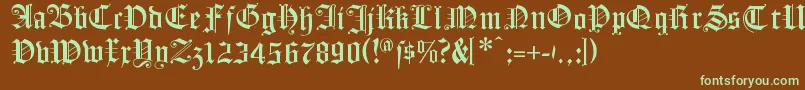 フォントFlyingHollander – 緑色の文字が茶色の背景にあります。