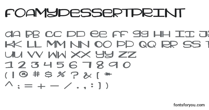 A fonte FoamyDessertPRINT – alfabeto, números, caracteres especiais