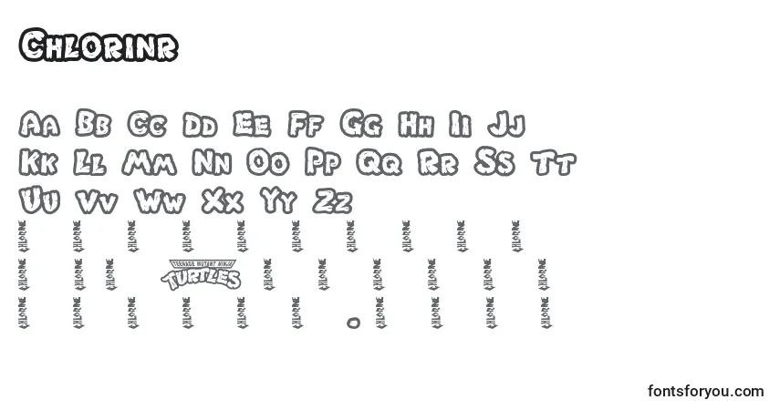 Czcionka Chlorinr – alfabet, cyfry, specjalne znaki