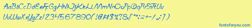 フォントScriptThing – 青い文字が黄色の背景にあります。