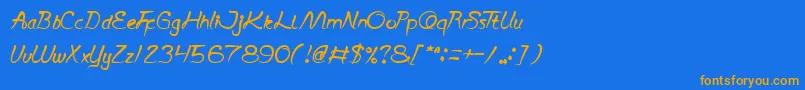 フォントScriptThing – オレンジ色の文字が青い背景にあります。