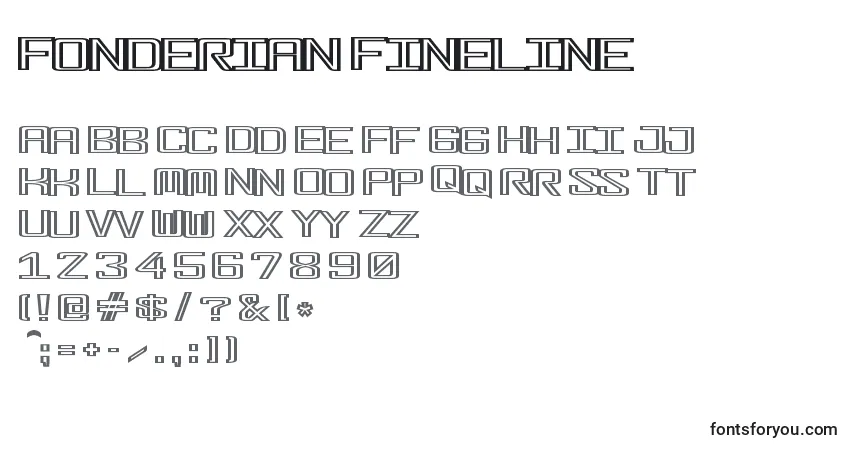 Czcionka Fonderian Fineline – alfabet, cyfry, specjalne znaki