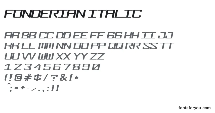 A fonte Fonderian Italic – alfabeto, números, caracteres especiais