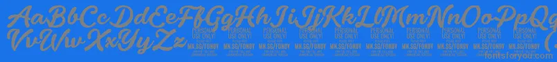 FondyScript PERSONAL USE ONLY-Schriftart – Graue Schriften auf blauem Hintergrund