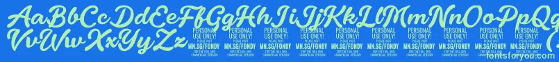 フォントFondyScript PERSONAL USE ONLY – 青い背景に緑のフォント