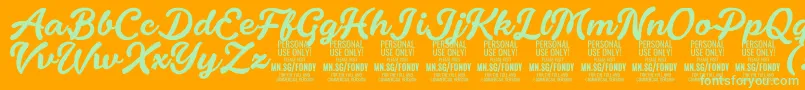 FondyScript PERSONAL USE ONLY-Schriftart – Grüne Schriften auf orangefarbenem Hintergrund