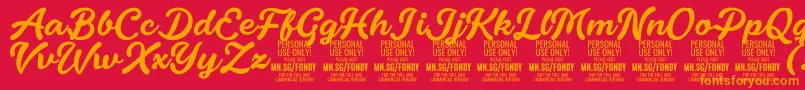 フォントFondyScript PERSONAL USE ONLY – 赤い背景にオレンジの文字