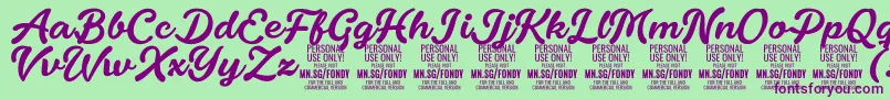 Шрифт FondyScript PERSONAL USE ONLY – фиолетовые шрифты на зелёном фоне