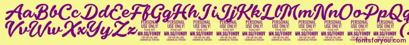 フォントFondyScript PERSONAL USE ONLY – 紫色のフォント、黄色の背景