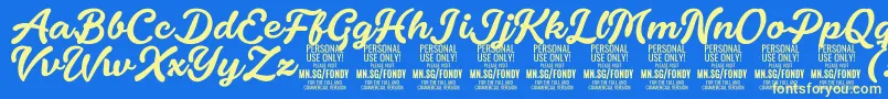 Fonte FondyScript PERSONAL USE ONLY – fontes amarelas em um fundo azul