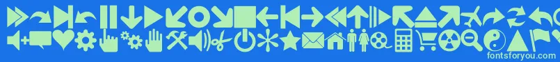 Czcionka Font 90 Icons – zielone czcionki na niebieskim tle