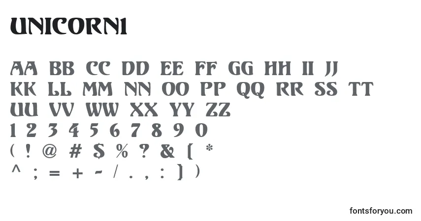 Schriftart Unicorn1 – Alphabet, Zahlen, spezielle Symbole