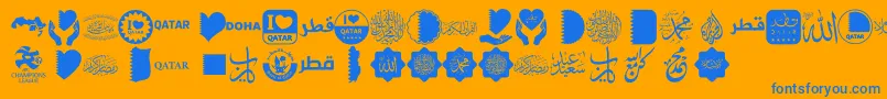 Font Color Qatar-Schriftart – Blaue Schriften auf orangefarbenem Hintergrund