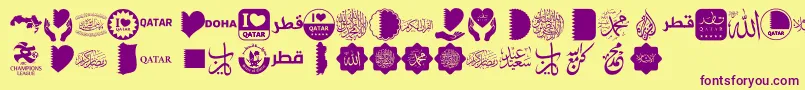Font Color Qatar-Schriftart – Violette Schriften auf gelbem Hintergrund