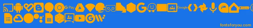 Font Google Color-Schriftart – Orangefarbene Schriften auf blauem Hintergrund