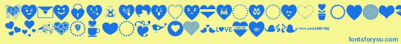 Font Hearts Love-Schriftart – Blaue Schriften auf gelbem Hintergrund