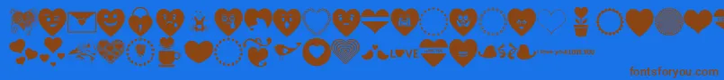 フォントFont Hearts Love – 茶色の文字が青い背景にあります。